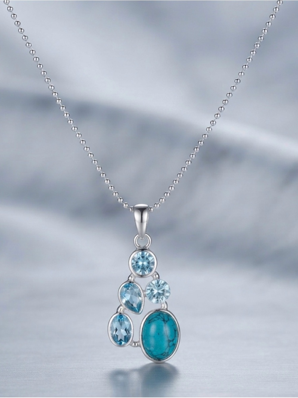 Sterling Silver Turquoise Drop Pendant Necklace - Blue - Picture 6 of 6